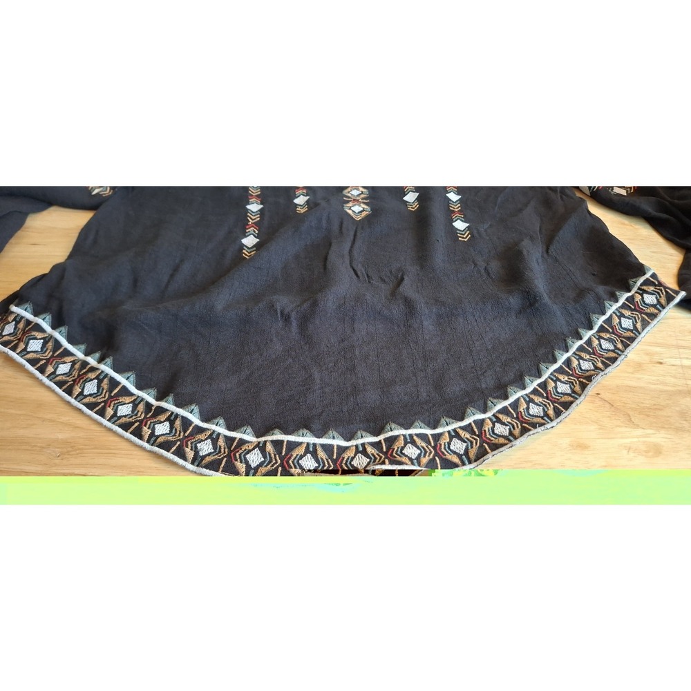 Lush Embroidered Boho Blouse Womens L Black Southwestern Long Sleeve Top - Picture 7 of 12
